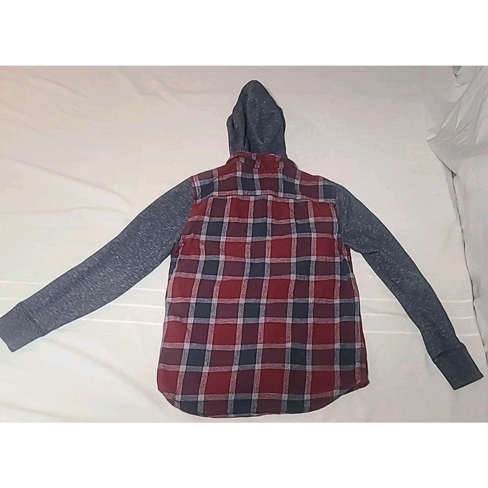 Hollister California Red & Blue Plaid Flannel Button Up Hoodie Mens Sz small